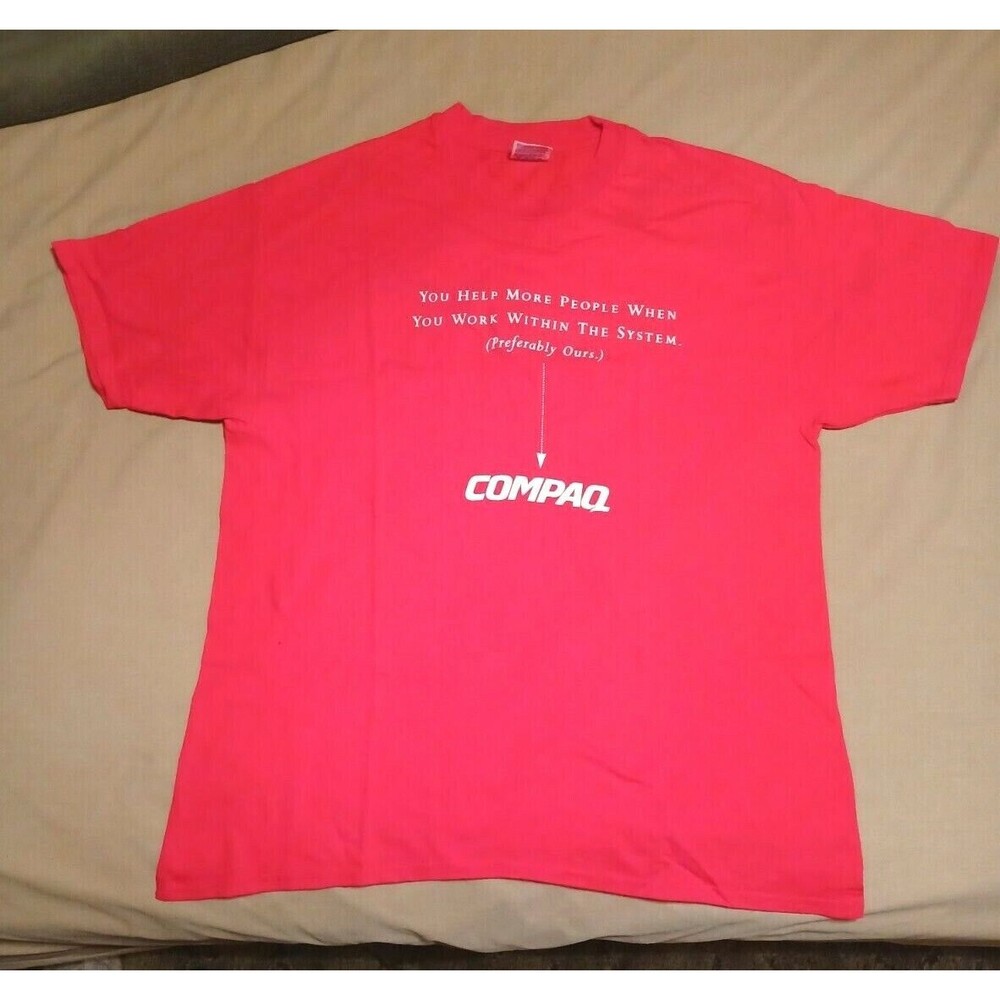 Vintage Compaq Tee Shirt Computer Red T-Shirt Beefy-T  Adult XL 46-48